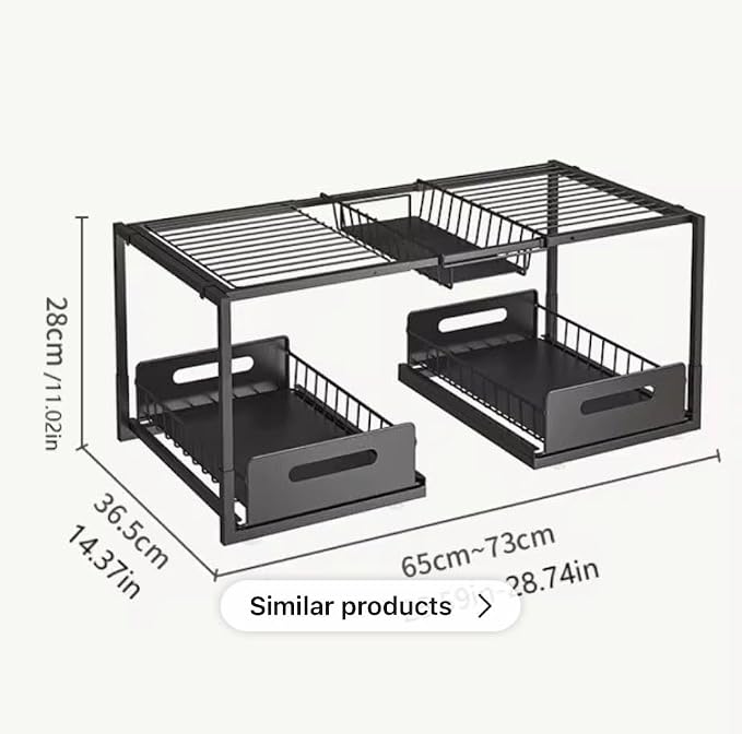 2-Tier Under Sink Slide-Out Storage Organizer, Metal Pull-Out Cabinet Drawer for Kitchen & Bathroom (Black)