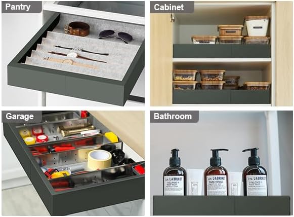 4 Pack Pull Out Cabinet Organizer for Pots and Pans, Upgraded 3-Slide Rail System with Adhesive Pads, Expandable Width (15.2"-26.2") Fits 21" Deep Framed/Frameless Cabinets, Gray Slide-Out Shelves