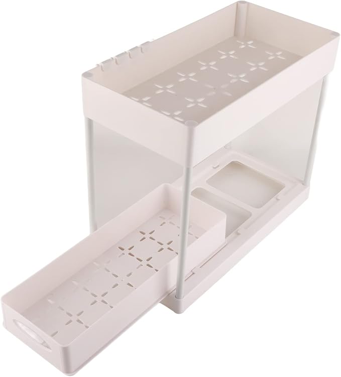 Slide Out Storage Basket Organizer Space Saving for Kitchen Bathroom (White)