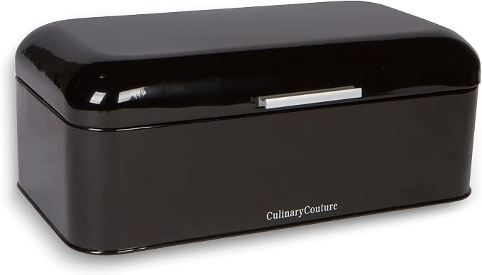 Culinary Couture Extra Large Black Bread Box for Kitchen Countertop - Holds 2 Loaves - 16.5" x 9" x 6.5" - Stainless Steel Vintage Bread Boxes for Kitchen Counters