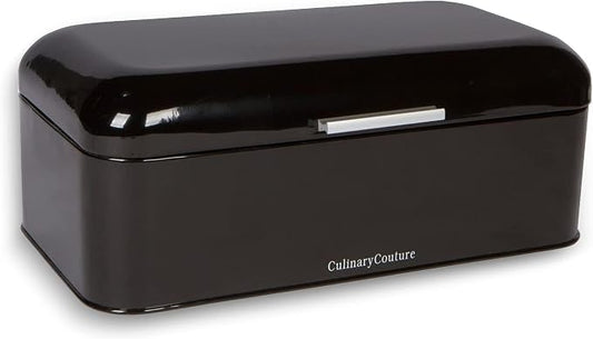 Culinary Couture Extra Large Black Bread Box for Kitchen Countertop - Holds 2 Loaves - 16.5" x 9" x 6.5" - Stainless Steel Vintage Bread Boxes for Kitchen Counters