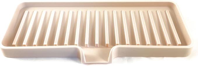 Silicone Soap Dish Tray and Sponge Holder with Drain Chute, Rectangular, Kitchen and Bathroom Sink Organizer (Sand Dollar, 9"x3.5")