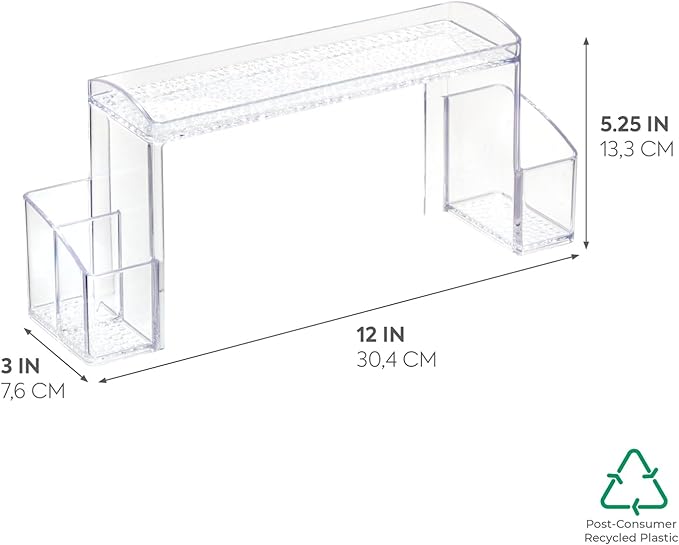 iDesign - 43130 Med+ Plastic High Rise Bathroom Medicine Cabinet Organizer, for Vanity, Prescriptions, Toothbrushes, Toothpaste, Accessories, Cosmetics, Toiletries, 12" x 3" x 5.25", Clear