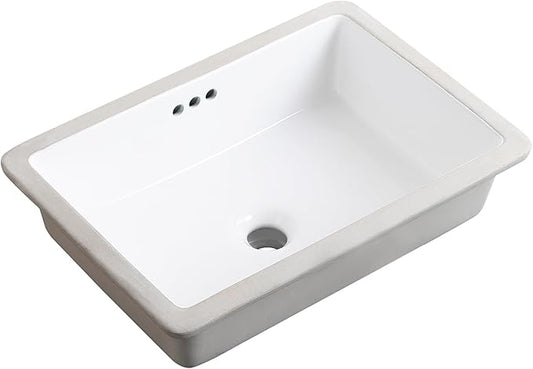 20 Inch Undermount Bathroom Sink Rectangle Undermount Sink White Ceramic Under Counter Bathroom Sinks with Overflow (19.8"x13.7")