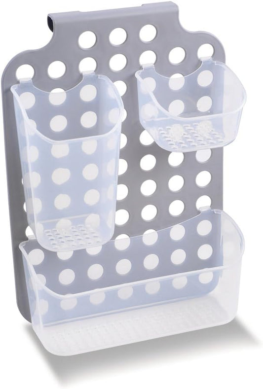 madesmart Adjustable Hanging Storage, Over-Door Organizer with 3 Adjustable Bins for Garbage Bags, Dish Soap, Sponges & Cleaning Supplies, Space-Saving Design, Grey