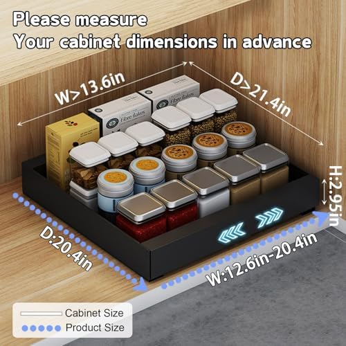 Expandable Pull-Out Pantry Organizer, Heavy-Duty Kitchen Slide-Out Shelves, Adjustable 12.6-20.4" Width, No-Drill Installation, Space-Saving Storage Solution (White)