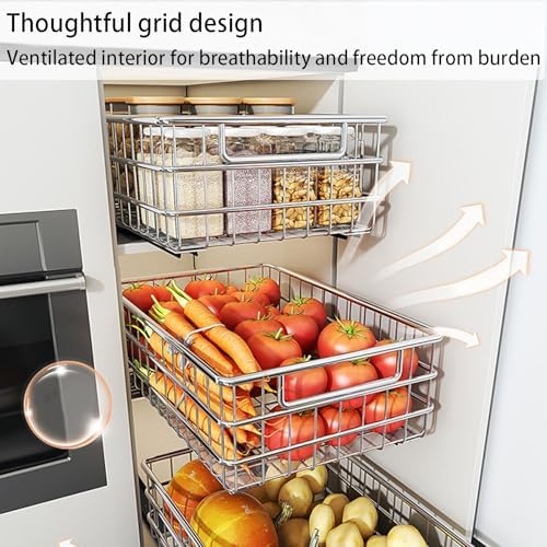 1/2 Pack Stainless Steel Pull-Out Cabinet Organizer - No Drilling, Adhesive Installation, Silent Full-Extension Slides for Kitchen, Pantry, Bathroom Storage Solutions