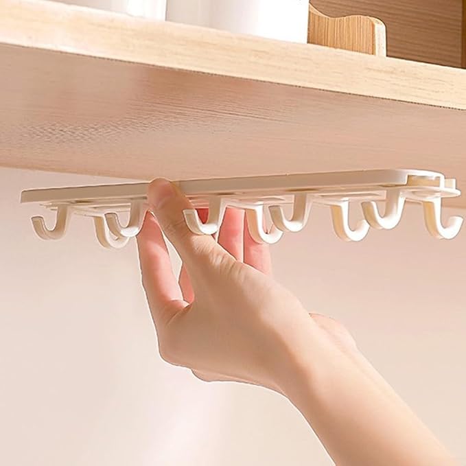 Under Cabinet Hanging Rack White Pull-Out Storage Organizer for Kitchen Mugs Towels Utensils Wardrobe No Drill Installation Space Saving 27cm