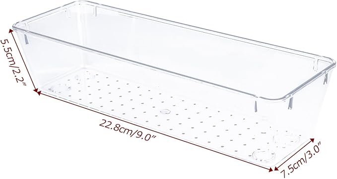 4 PCS Clear Plastic Drawer Organizer, Desk Drawer Divider Organizers and Storage Bins for Makeup, Jewelry, Gadgets for Kitchen, Bedroom, Bathroom, Office (9.0"x3.0"x2.2")