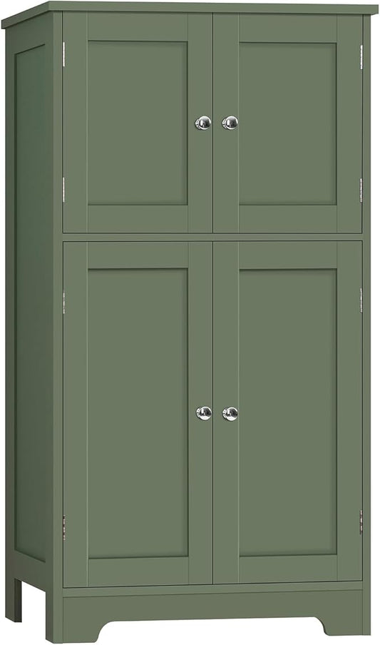 TEENFON Bathroom Storage Cabinet, Bathroom Cabinet with 4 Doors & 2 Adjustable Shelves, Cupboard, Cabinets for Living Room, Entryway, Office, Forest Green