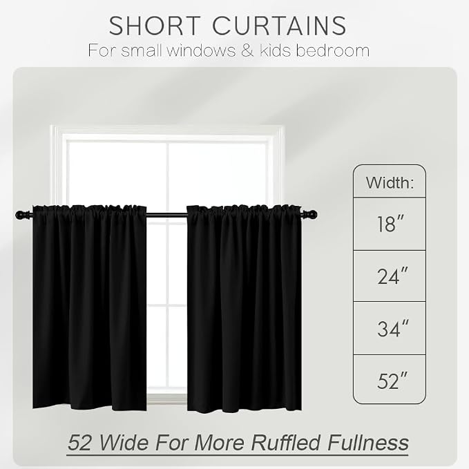 KOUFALL Bathroom Curtains Window,30 Inch Short Blackout Curtains for Small Windows,Wide 34 x 30 in Length
