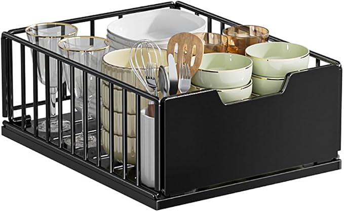 Pull Out Kitchen Cabinets Organizer, Pantry Pull Out Shelves, Metal Slide Out Storage Drawers No Drill Slide Out Drawers for Cabinets Bathroom Organizer