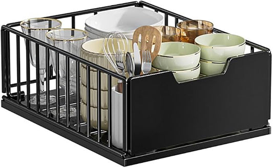 Pull Out Kitchen Cabinets Organizer, Pantry Pull Out Shelves, Metal Slide Out Storage Drawers No Drill Slide Out Drawers for Cabinets Bathroom Organizer