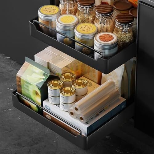 Expandable Pull-Out Cabinet Organizer, Stainless Steel Slide-Out Drawers for Kitchen, Bathroom, Pantry, and Office, No Drilling Required, Adjustable Storage Shelves(43 * 25 * 7cm)
