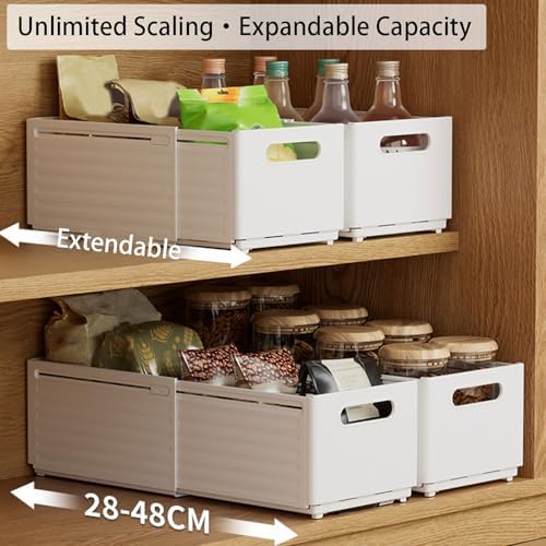 Adjustable Depth Pull-Out Cabinet Organizer 11-19" | Stackable Foldable Plastic Storage Bins | No Drilling Needed for Kitchen, Pantry & Bathroom Storage Solutions