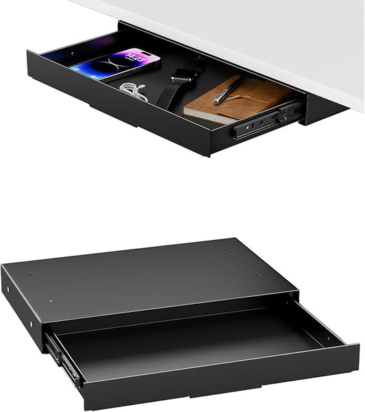 PUTORSEN Under Desk Storage Drawer 14.8" Wide - Smooth Slide Out Organizer for Standing Desk & Home Office, Max Load 17.6 lbs, Quiet Glide, Black