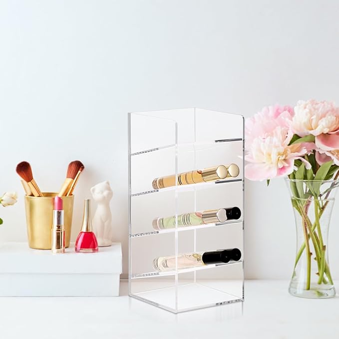 ELLDOO Rollerball Perfume Organizer, 5 Compartment Clear Acrylic Perfume Storage Holder Vintage Beauty Scent Holder, Makeup Lipgloss Lipstick Display Case