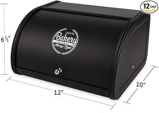 Home by Jackie Inc X458 Black Metal Bread Box/Bin/kitchen Storage Containers with Roll Top Lid (Black)