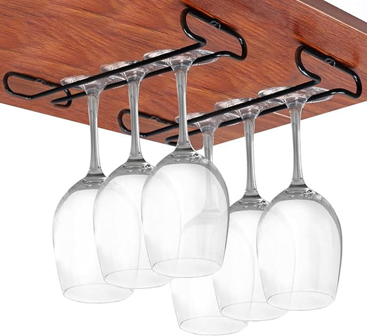 GeLive 10 Inch Set of 2 Under Cabinet Wine Glass Rack Stemware Holder Glass Storage Hanger Organizer for Kitchen and Bar (Black)