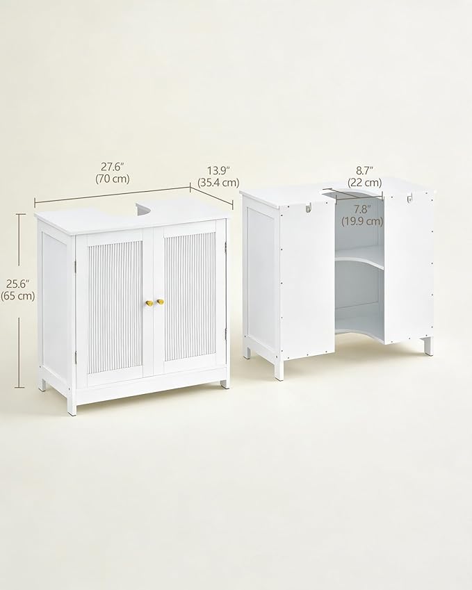 Bathroom Vanity Sink Cabinet, Under Sink Storage Cabinet with 2 Doors, Waterproof Pedestal Sink Cabinet for Bathroom, Laundry Room, Kitchen, White with Adjustable Shelf