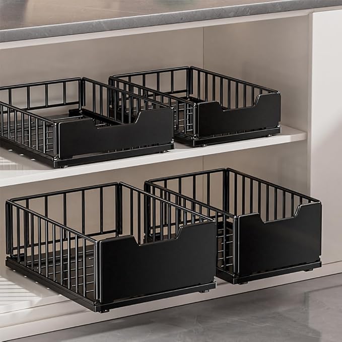 GarveeHome Pull Out Cabinet Organizer, No Drill Slide Out Drawers for Kitchen Cabinets, Metal Pantry Pull Out Shelves, Kitchen Cabinet Organizer, Pull Out Home Organizers