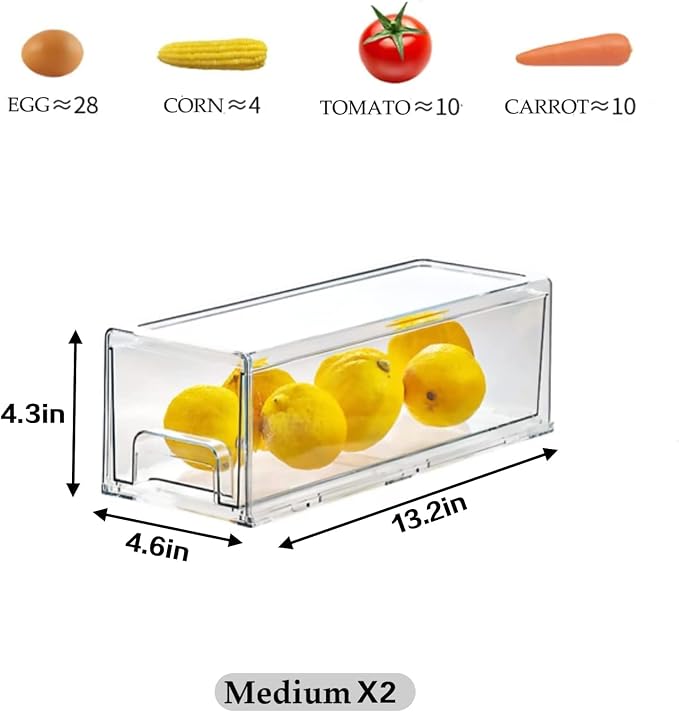 MANO 2Pack Clear Fridge Drawers Pull Out Stackable Refrigerator Drawer Organizer Bins Pantry Storage Box Plastic Food Containers for Kitchen Bathroom Office Closet(X-Small)