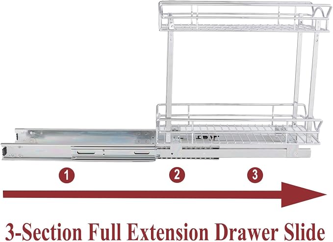 OCG Slide Out Cabinet Organizer for Narrow Cabinet (9" W X 21" D), 2 Tier Pull Out Shelves Slim Sliding Cabinet Organizer and Storage, Chrome