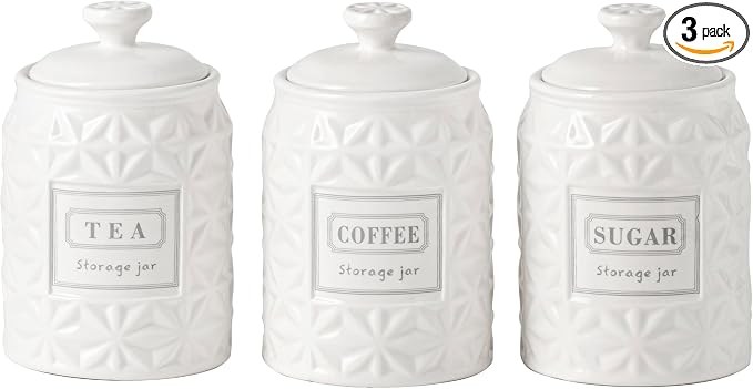 Azure Starfield Ceramic Canisters Sets For The Kitchen Canisters For Countertop Set of 3 Airtight Coffee Canisters For Ground Coffee Sugar Container Tea Storage Jars With Lids Farmhouse Decor