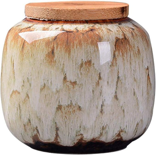 Simcat Ceramic Storage Jars, Exquisite Glaze Food Canisters for Kitchen Spice Storage, Tea Caddy Storage, Coffee Jar, Condiment Jar with Seald Lid (Khaki)