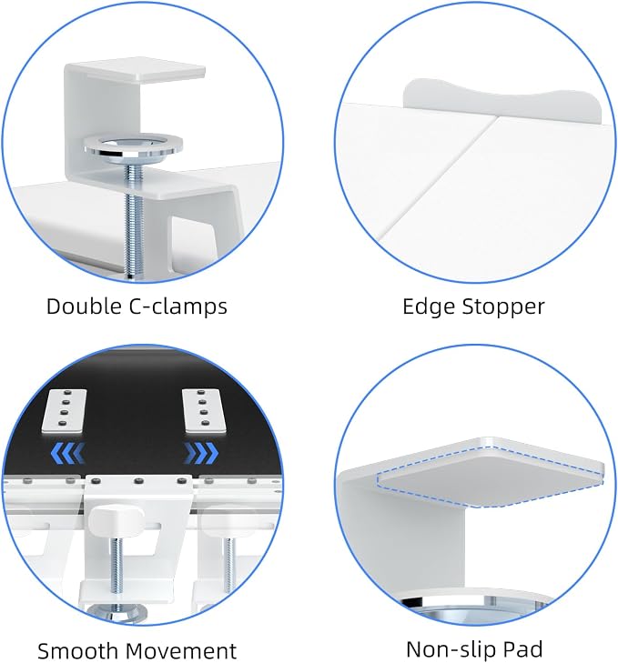 suptek Keyboard Tray Under Desk Pull Out with C Clamp Mount, Computer Keyboard & Mouse Tray, 25.6 (30 Including Clamps) x 11.8 inch Slide-Out Platform Computer Drawer for Typing, White, DSF1W