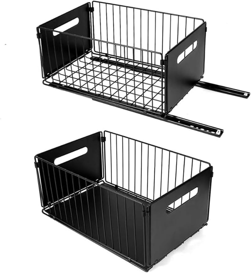 Pull Out Drawers for Cabinets Under Kitchen Sink Storage Organizer No Drill Adjustable Baskets for Cupboard Bathroom(Black-19 cm)
