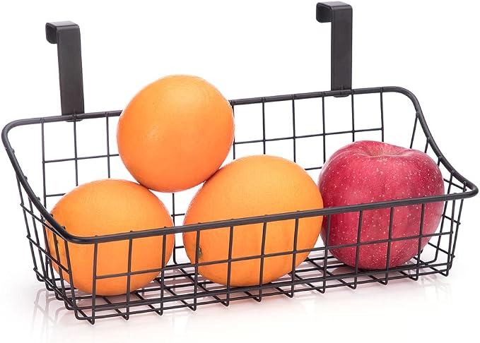LeleCAT Basket with hook Grid Storage Basket, Hang it behind a door or on a railing, Over the Cabinet Door, Small, BLack,1 Pack