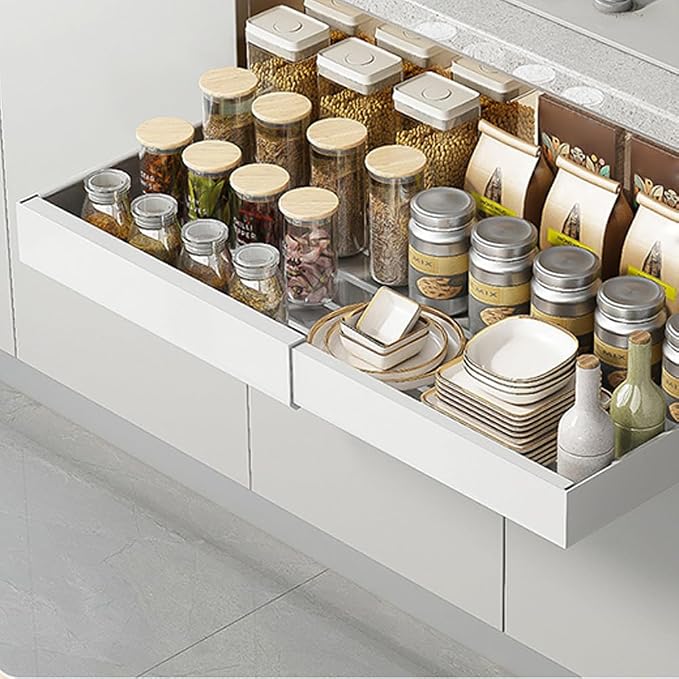Gigicloud Pull Out Cabinet Organizer Expandable, Heavy Duty Slide Out Drawers for Kitchen Cabinets - Adhesive No Drill Roll Out Shelves Adjustable Width Roll Out Shelf - Fits 12.6"-26.7" Widths