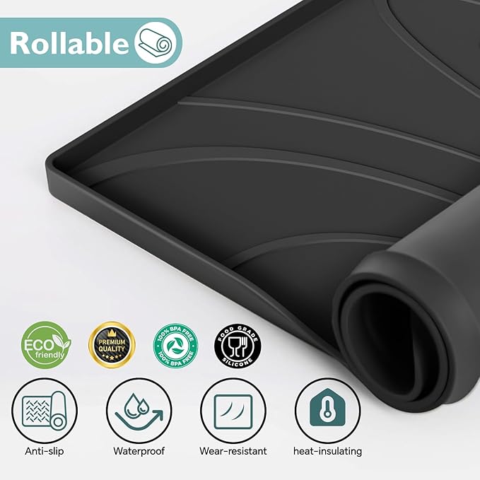Under Sink Mat 28" x 19", Silicone Under Sink Liner for Kitchen and Bathroom, Waterproof Cabinet Protector Drip Tray, Protects Cabinets from Leaks and Spills