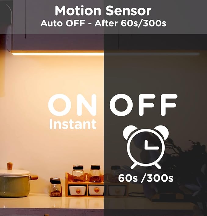 Under Cabinet Lighting Plug in 10in AC120V with Motion Sensor 3000K/4000K/5000K, Super Bright, Linkable Under Counter Light for Kitchen, Shelf, Sink, Closet, Aluminum White 3Pack