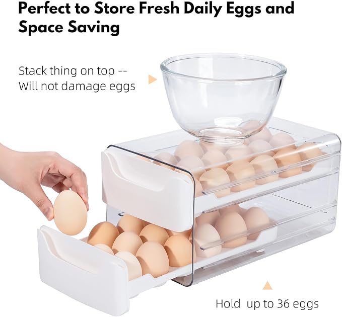 Egg Storage for Refrigerator, Egg Holder for Kitchen Countertop, PET & PP Egg Container for Fridge, Egg Dispenser for 36 Eggs, Double Layer, 18 Eggs per Layer (Orange)