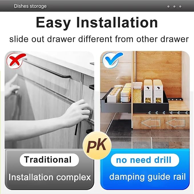 Pull Out Cabinet Adhesive Pull Out Teles Kitchen Drawer 25kg Load Capacity Slide Out Drawer for Kitchen Cupboard Storage,35CM-White