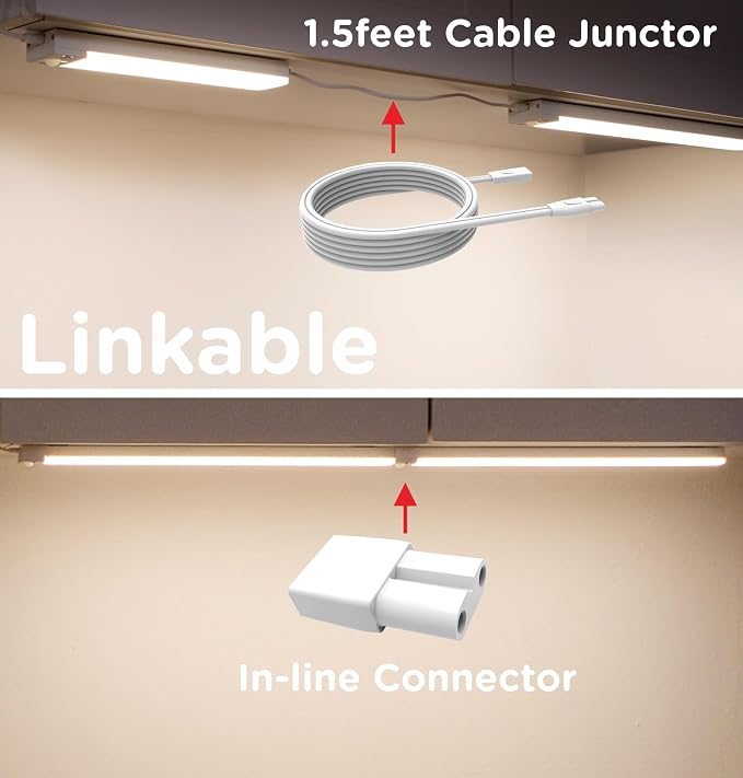 Under Cabinet Lighting Plug in 12in AC120V with Motion Sensor 3000K/4000K/5000K, Super Bright, Linkable Under Counter Light for Kitchen, Shelf, Sink, Closet, Aluminum White 1Pack