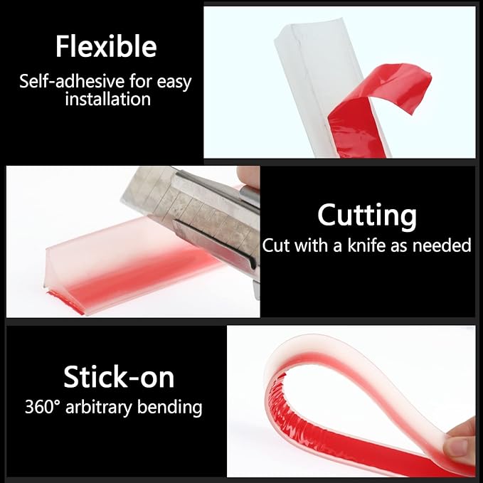 New Collapsible Shower Threshold Water Dam, Self Adhesive Silicone Waterproof Barrier Bathroom and Kitchen Water Strip Dam Shower Guard for Dry and Wet Separation Caulk Seal Strip Edge Trim(TM)