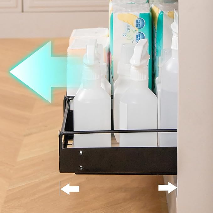 Estink Pull Out Cabinet Organizer Cabinet Drawers Slide Out Kitchen Pull Out Drawers for Cabinets Slide Out Pantry Shelves No Drill Installation with Smooth Glide (L)