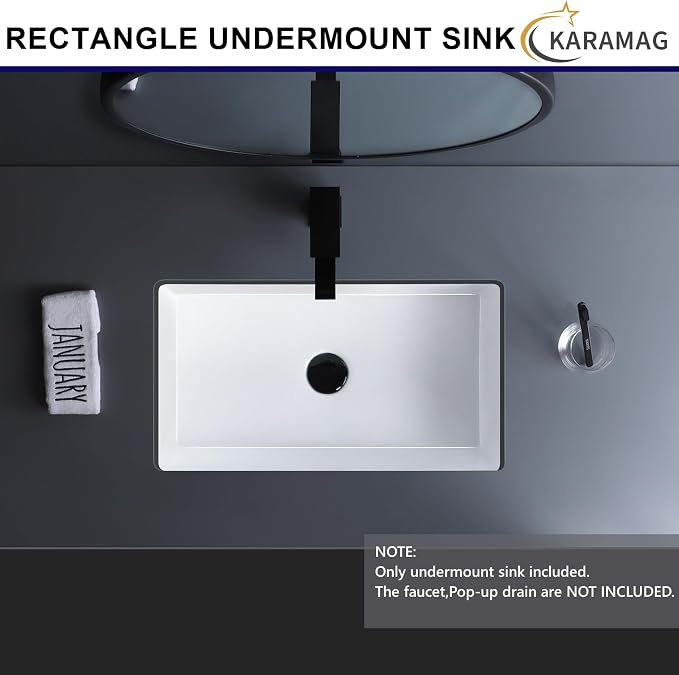 22 Inch Undermount Bathroom Sink Rectangle Undermount Sink White Ceramic Under Counter Bathroom Sinks with Overflow (21.8"x14.0")