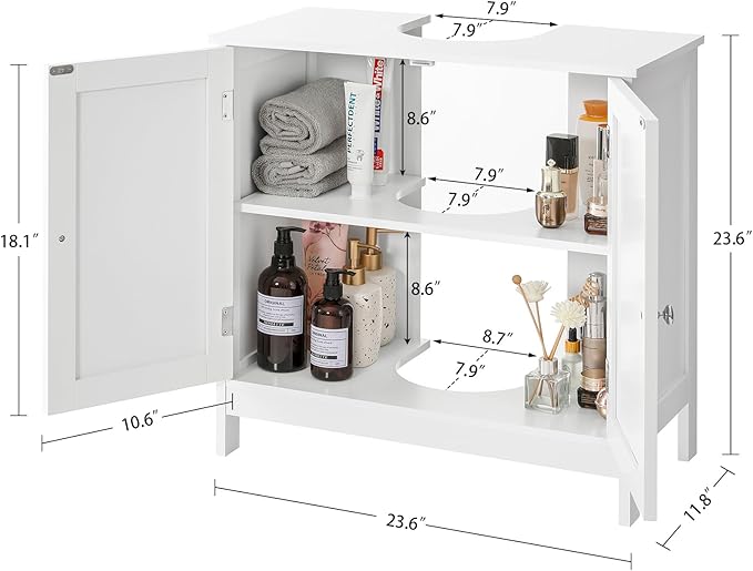 TEENFON Pedestal Sink Storage Cabinet, Under Sink Cabinet with 2 Doors & Shelf, Under Bathroom Sink Cabinet, Pedestal Sink Storage for Bathroom, White
