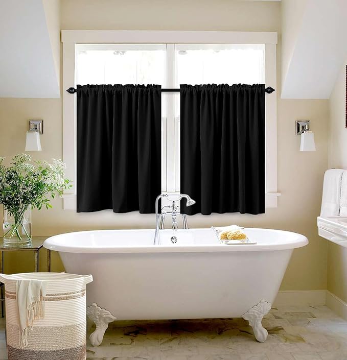KOUFALL 36 Inch Curtains Length for Kitchen,2 Panels Set Blackout Dark Black Out Curtains for Bedroom Windows Short 36 Inch Long