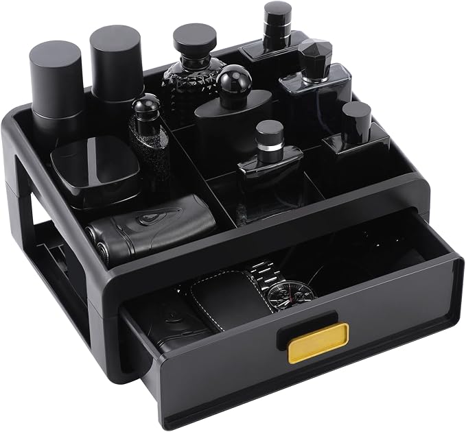EHORIA Cologne Organizer for Men,Bathroom Organizers,Cologne Organizer,Dresser Organizers,Bathroom Sink Organizer,Counter Storage,Cologne Stand,Drawer Perfume Display Holder,Gifts for Mens(BLACK)