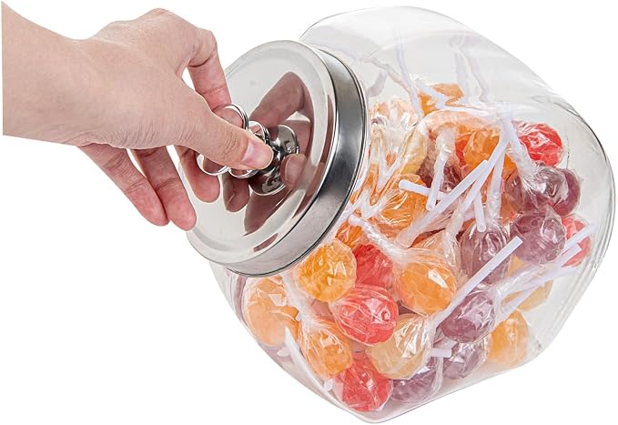 Restaurantware Candy Jar 3 Count 0.56 Gallon Glass Candy jars With Lids Airtight Storage, Wide Opening, Clear, Durable, Dishwasher-safe, For Cookies and Snacks