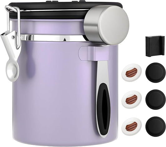 ShanSon Coffee Canister Airtight, Stainless Steel Bean Storage Container with Date Tracker & Scoop, Grounds Sugar Flour Tea Cereal Fits Kitchen Pantry, Ideal Gift for Coffee Lovers,16oz, Purple