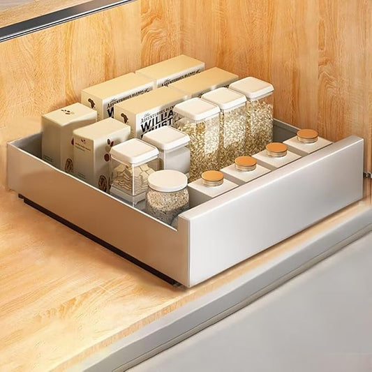 Pull Out Cabinet Adhesive Pull Out Teles Kitchen Drawer 25kg Load Capacity Slide Out Drawer for Kitchen Cupboard Storage,35CM-White