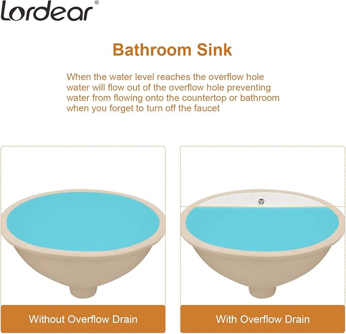 Lordear Undermount Bathroom Sink 18x15 Inch Oval Vessel Sink White Porcelain Ceramic Bathroom Vanity Sink Under Counter Lavatory Basin with Overflow Modern Art Basin