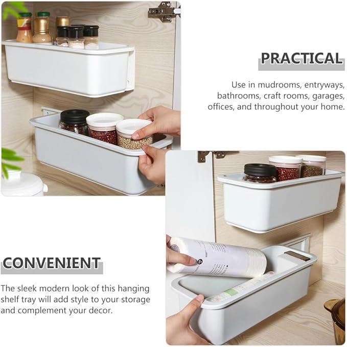 BESPORTBLE Wall-mounted Pull-out Storage Organizer Box Gray, Self-adhesive No-drill Kitchen and Bathroom Hanging Rack, Cabinet Storage Basket for Small Space Organization