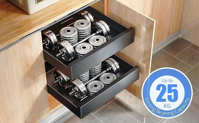 Drill Free Pull Out Cabinet Heavy Duty Sliding Drawer Shelf 25cm W x 43cm D x 9cm H Extendable Storage Solution with Adhesive Film White，Black 40cm